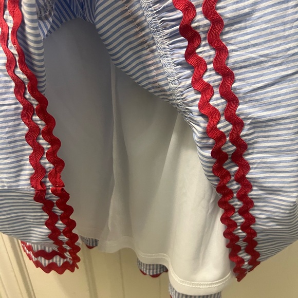 Entro Blue and White Striped Dress with Red Trim - Picture 4 of 4